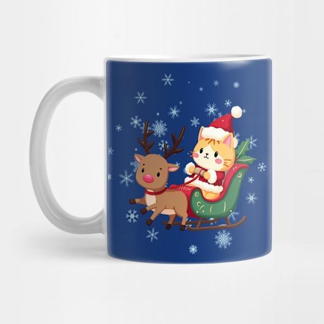 Christmas Cat Riding Santa Sleigh by Creatifly Graphic Tees